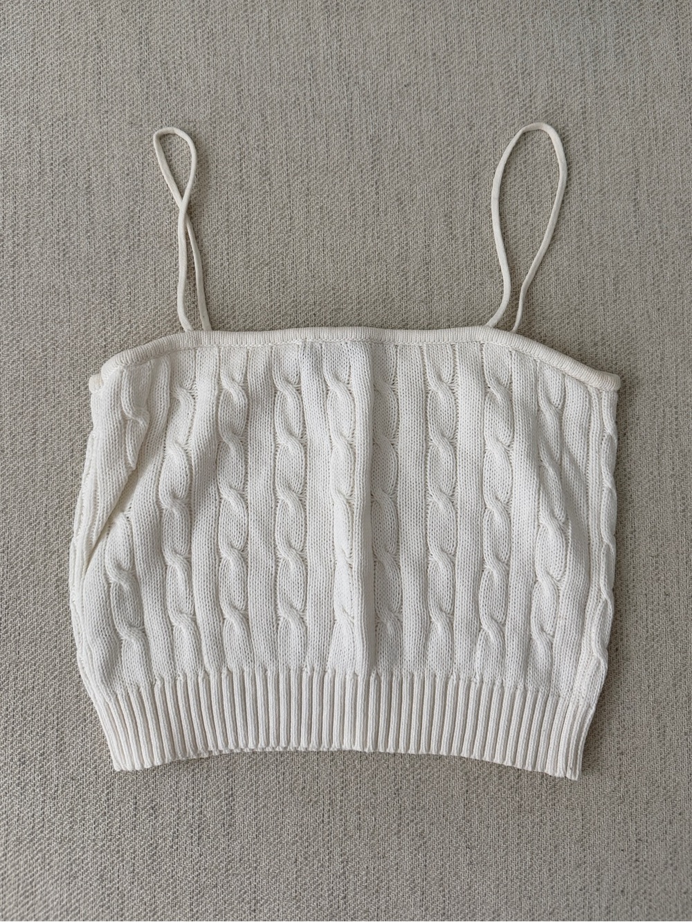 Brandy Melville Ivory Cable-Knit Cropped Spaghetti-Strap Tank